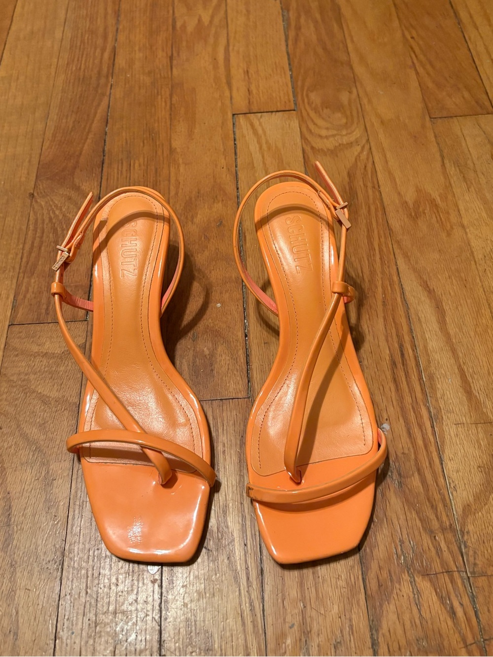 SCHUTZ Orange Strappy Square-Toe Heels